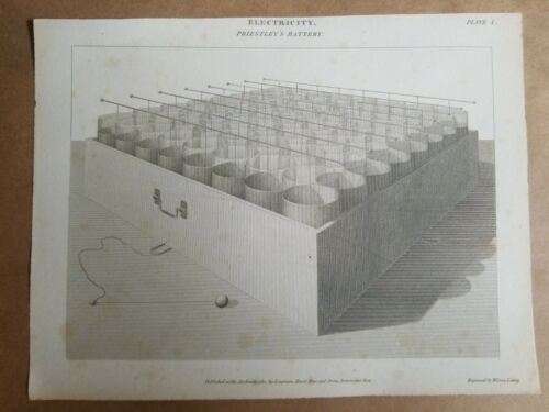 Wilson Lowry 1810 Antique Engraving Electricity Priestleys Battery Old History 6